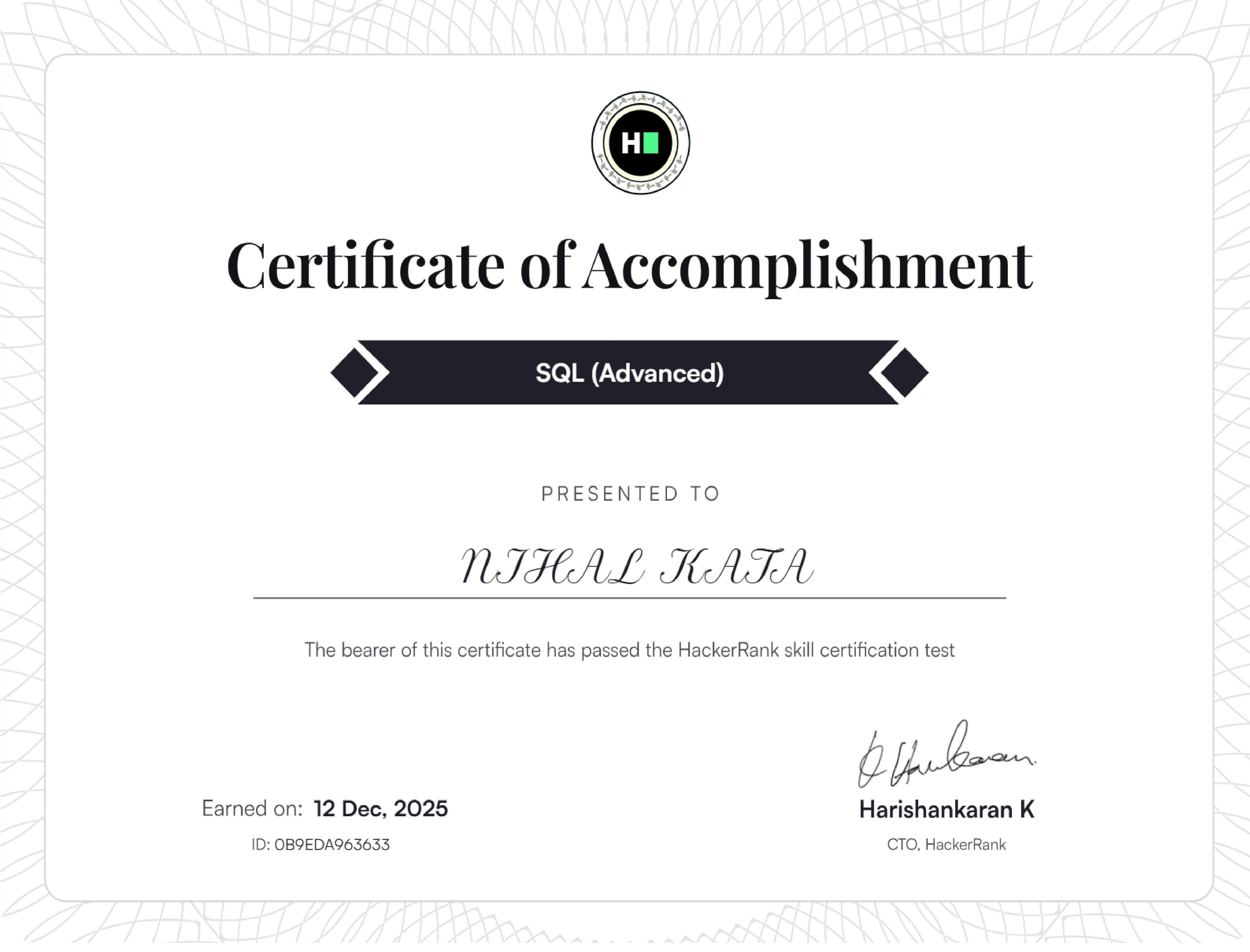 HackerRank Advanced SQL certificate